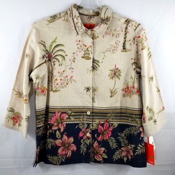 Hearts of Palm Women's Linen Blouse Hawaiian - Picture 1 of 6